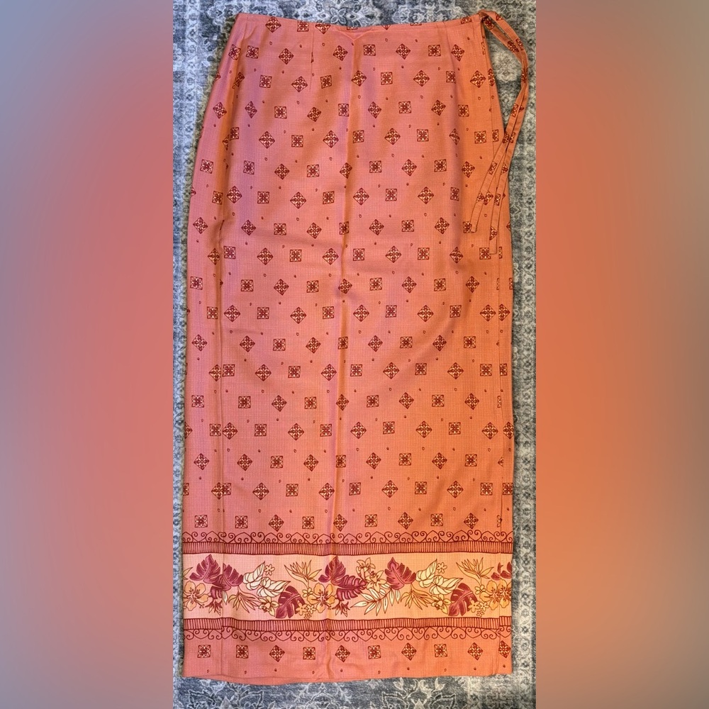 Tommy Bahama Orange Wrap Around Skirt 100% silk NWOT